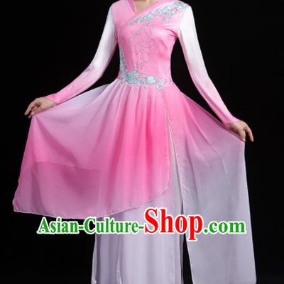 Chinese Traditional Classical Dance Pink Dress Umbrella Dance Stage Performance Costume for Women