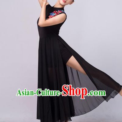 Chinese Traditional Classical Dance Ballet Black Dress Umbrella Dance Stage Performance Costume for Women