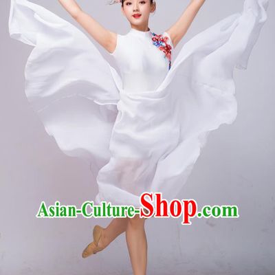 Chinese Traditional Classical Dance Ballet White Dress Umbrella Dance Stage Performance Costume for Women