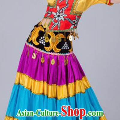 Chinese Traditional Yi Nationality Folk Dance Dress Ethnic Stage Show Costume for Women