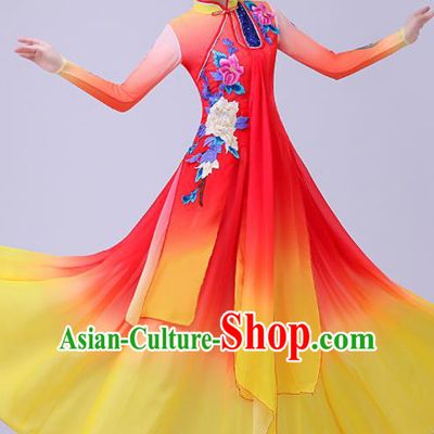 Chinese Traditional Umbrella Dance Fan Dance Red Dress Classical Dance Stage Performance Costume for Women