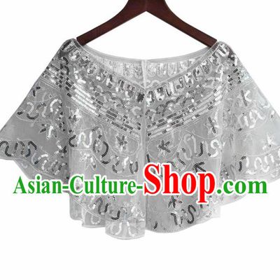 Top Professional Latin Dance Sequins Grey Blouse Modern Dance Cloak Stage Performance Costume for Women
