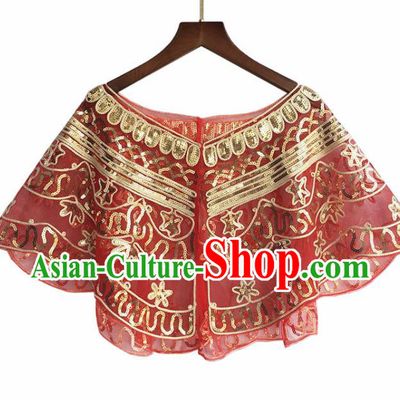 Top Professional Latin Dance Sequins Red Blouse Modern Dance Cloak Stage Performance Costume for Women