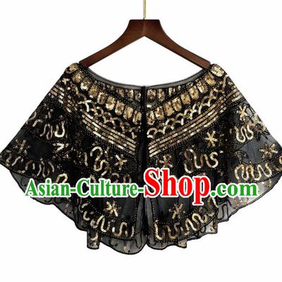 Top Professional Latin Dance Golden Sequins Blouse Modern Dance Cloak Stage Performance Costume for Women