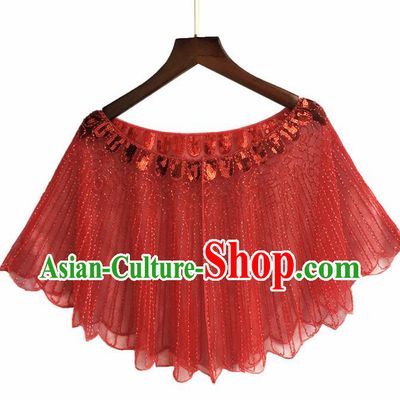 Top Professional Latin Dance Sequins Red Blouse Modern Dance Cloak Stage Performance Costume for Women