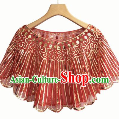 Top Professional Latin Dance Sequins Red Cloak Modern Dance Blouse Stage Performance Costume for Women