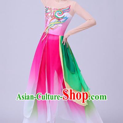 Chinese Traditional Umbrella Dance Fan Dance Pink Dress Classical Dance Stage Performance Costume for Women