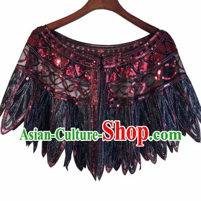Top Professional Latin Dance Red Sequins Cloak Modern Dance Blouse Stage Performance Costume for Women
