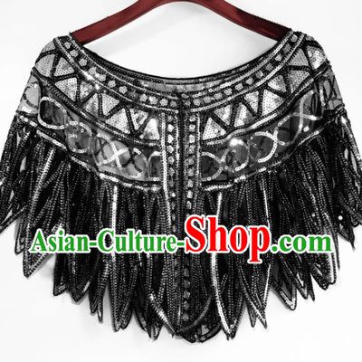 Top Professional Latin Dance Argent Sequins Cloak Modern Dance Blouse Stage Performance Costume for Women