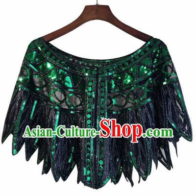 Top Professional Latin Dance Green Sequins Cloak Modern Dance Blouse Stage Performance Costume for Women
