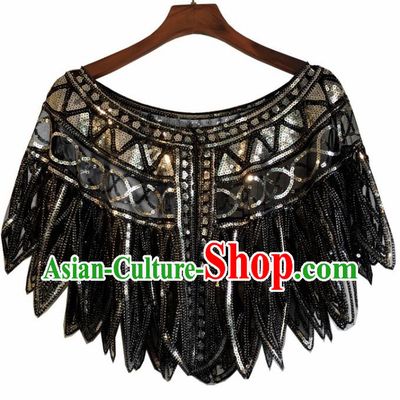 Top Professional Latin Dance Golden Sequins Cloak Modern Dance Blouse Stage Performance Costume for Women