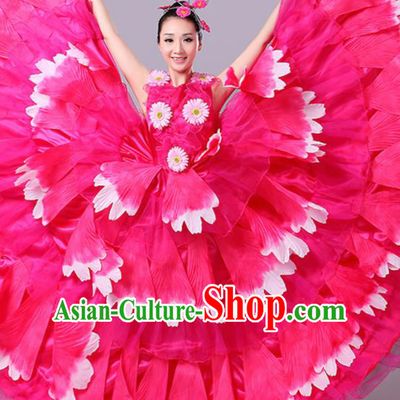 Chinese Traditional Peony Dance Fan Dance Rosy Dress Classical Dance Stage Performance Costume for Women