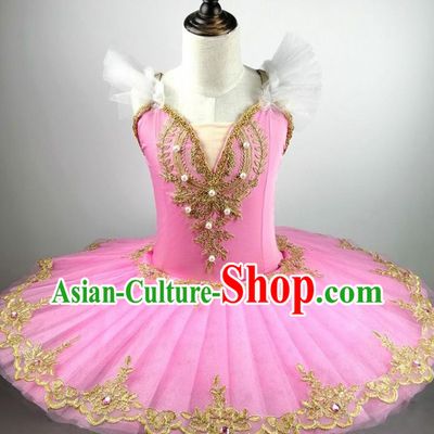 Professional Ballet Dance Tutu Pink Veil Short Dress Modern Dance Ballerina Stage Performance Costume for Kids