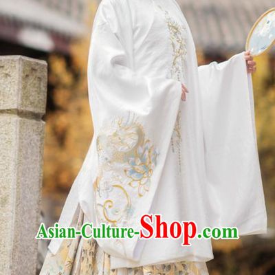 Chinese Traditional Ming Dynasty Royal Princess White Brocade Blouse and Skirt Ancient Palace Lady Costumes for Women