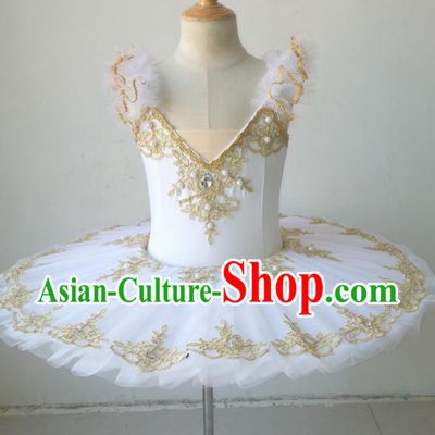 Professional Ballet Dance Tutu White Bubble Short Dress Modern Dance Ballerina Stage Performance Costume for Kids