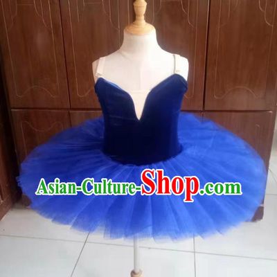 Professional Ballet Dance Tutu Royalblue Veil Bubble Short Dress Modern Dance Ballerina Stage Performance Costume for Kids