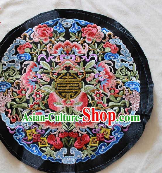 Chinese Traditional Embroidered Bats Peach Black Round Patch Embroidery Craft Embroidering Accessories Chinese Traditional Embroidered Bats Peach Black Round Patch Embroidery Craft Embroidering Accessories