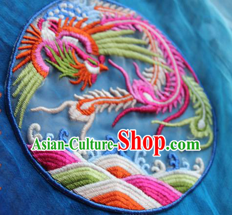 Chinese Traditional Embroidered Phoenix Blue Round Patch Embroidery Craft Embroidering Accessories Chinese Traditional Embroidered Phoenix Blue Round Patch Embroidery Craft Embroidering Accessories
