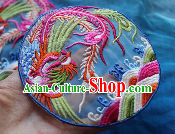 Chinese Traditional Embroidered Phoenix Blue Round Patch Embroidery Craft Embroidering Accessories Chinese Traditional Embroidered Phoenix Blue Round Patch Embroidery Craft Embroidering Accessories