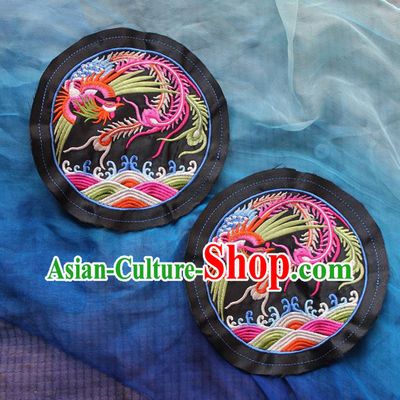Chinese Traditional Embroidered Phoenix Black Round Patch Embroidery Craft Embroidering Accessories