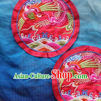 Chinese Traditional Embroidered Phoenix Red Round Patch Embroidery Craft Embroidering Accessories