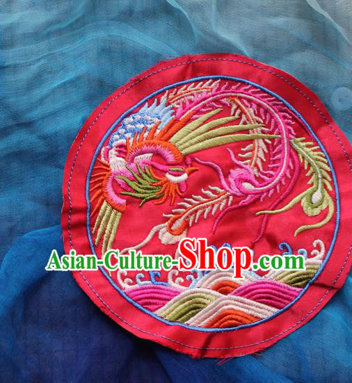 Chinese Traditional Embroidered Phoenix Red Round Patch Embroidery Craft Embroidering Accessories Chinese Traditional Embroidered Phoenix Red Round Patch Embroidery Craft Embroidering Accessories