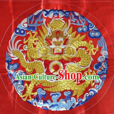 Chinese Traditional Embroidered Dragon Red Round Patch Embroidery Craft Embroidering Accessories
