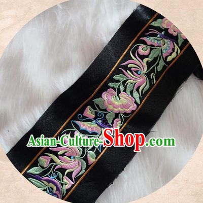 Chinese Traditional Embroidered Chrysanthemum Butterfly Black Applique Embroidery Patch Embroidery Craft Accessories