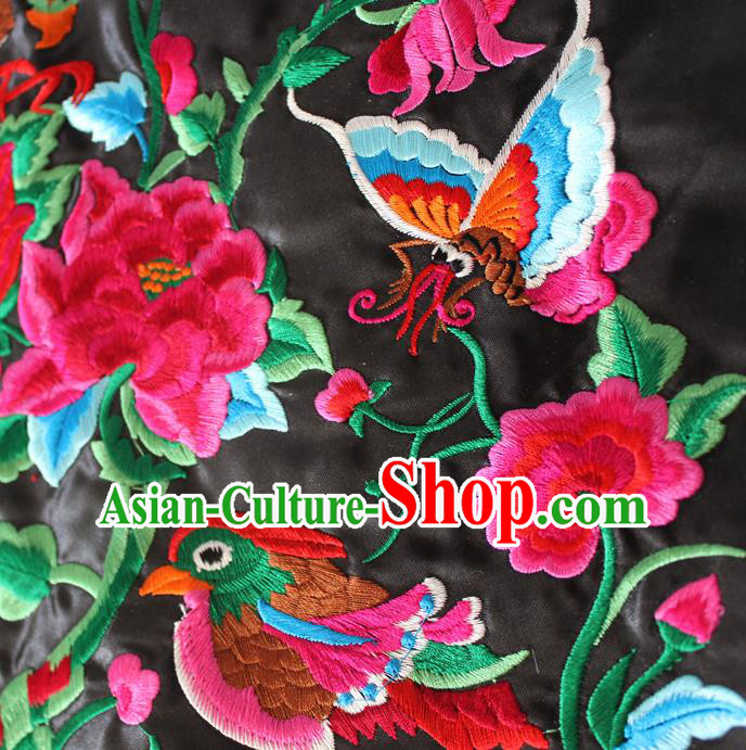 Chinese Traditional Embroidered Flowers Bird Black Applique Embroidery Patch Embroidery Craft Accessories