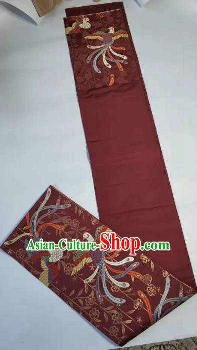 Japanese Geisha Classical Phoenix Pattern Purplish Red Brocade Kimono Belts Traditional Japan Yukata Waistband Japanese Geisha Classical Phoenix Pattern Purplish Red Brocade Kimono Belts Traditional Japan Yukata Waistband