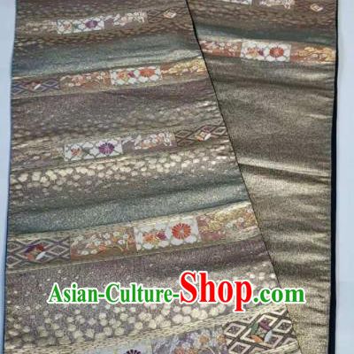 Japanese Geisha Classical Chrysanthemum Pattern Grey Brocade Kimono Belts Traditional Japan Yukata Waistband
