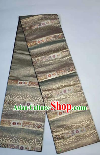 Japanese Geisha Classical Chrysanthemum Pattern Grey Brocade Kimono Belts Traditional Japan Yukata Waistband