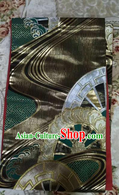 Japanese Geisha Classical Wheel Pattern Black Brocade Kimono Belts Traditional Japan Yukata Waistband Japanese Geisha Classical Wheel Pattern Black Brocade Kimono Belts Traditional Japan Yukata Waistband