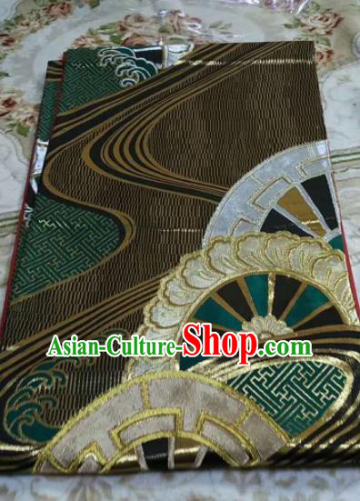 Japanese Geisha Classical Wheel Pattern Black Brocade Kimono Belts Traditional Japan Yukata Waistband Japanese Geisha Classical Wheel Pattern Black Brocade Kimono Belts Traditional Japan Yukata Waistband
