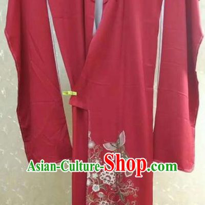 Traditional Japan Geisha Printing Butterfly Red Furisode Kimono Asian Japanese Fashion Apparel Costume for Women