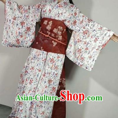 Traditional Japan Geisha Printing Wisteria White Furisode Kimono Asian Japanese Fashion Apparel Costume for Women