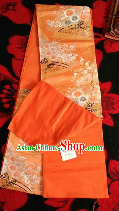 Japanese Geisha Classical Chrysanthemum Pattern Orange Brocade Kimono Belts Traditional Japan Yukata Waistband Japanese Geisha Classical Chrysanthemum Pattern Orange Brocade Kimono Belts Traditional Japan Yukata Waistband