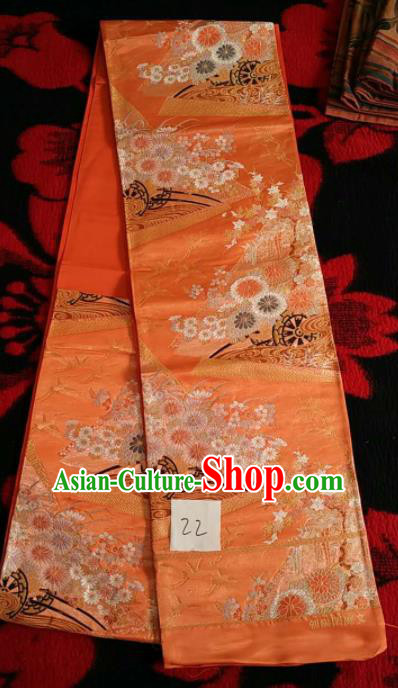 Japanese Geisha Classical Chrysanthemum Pattern Orange Brocade Kimono Belts Traditional Japan Yukata Waistband Japanese Geisha Classical Chrysanthemum Pattern Orange Brocade Kimono Belts Traditional Japan Yukata Waistband