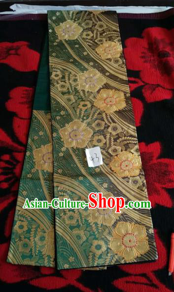 Japanese Geisha Classical Camellia Pattern Green Brocade Kimono Belts Traditional Japan Yukata Waistband Japanese Geisha Classical Camellia Pattern Green Brocade Kimono Belts Traditional Japan Yukata Waistband