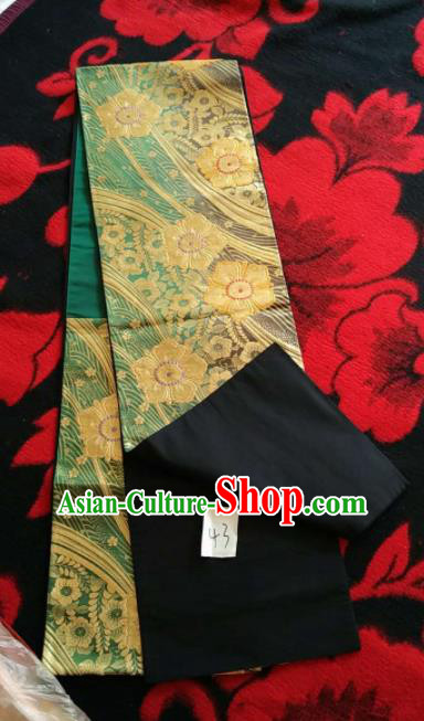 Japanese Geisha Classical Camellia Pattern Green Brocade Kimono Belts Traditional Japan Yukata Waistband Japanese Geisha Classical Camellia Pattern Green Brocade Kimono Belts Traditional Japan Yukata Waistband