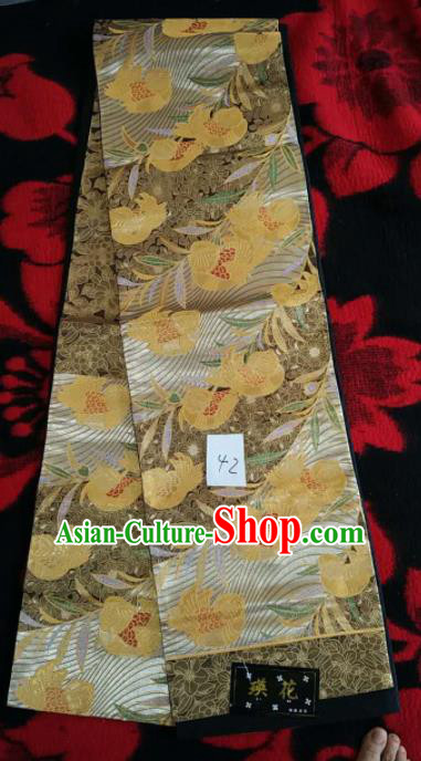 Japanese Geisha Classical Pattern Brown Brocade Kimono Belts Traditional Japan Yukata Waistband Japanese Geisha Classical Pattern Brown Brocade Kimono Belts Traditional Japan Yukata Waistband