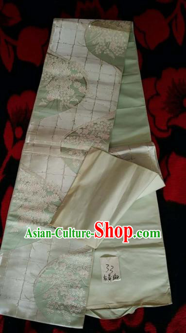Japanese Geisha Classical Daisy Pattern Light Green Brocade Kimono Belts Traditional Japan Yukata Waistband Japanese Geisha Classical Daisy Pattern Light Green Brocade Kimono Belts Traditional Japan Yukata Waistband