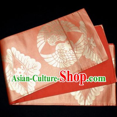 Japanese Geisha Classical Birds Pattern Orange Brocade Kimono Belts Traditional Japan Yukata Waistband