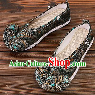 Asian Chinese Traditional Black Satin Embroidered Shoes Princess Shoes Opera Shoes Hanfu Shoes for Women