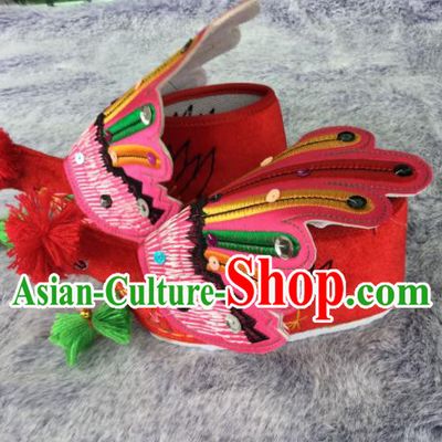 Chinese Traditional Goddess Red Embroidered Shoes Opera Shoes Hanfu Shoes