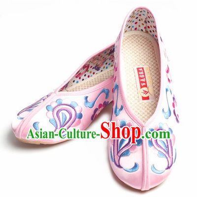 Chinese Traditional Embroidered Pink Shoes Opera Shoes Hanfu Shoes Satin Shoes for Women