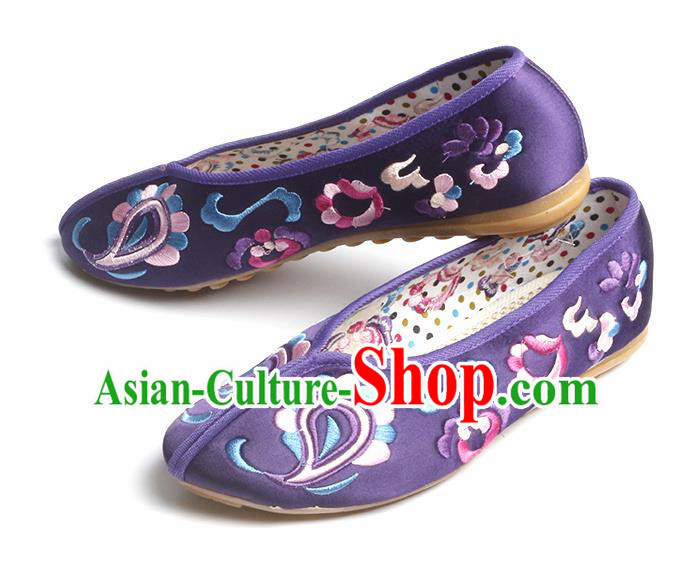 Chinese Traditional Embroidered Purple Shoes Opera Shoes Hanfu Shoes Satin Shoes for Women Chinese Traditional Embroidered Purple Shoes Opera Shoes Hanfu Shoes Satin Shoes for Women