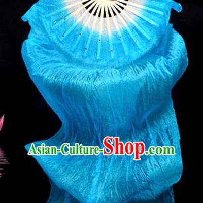 Traditional Chinese Folk Dance Blue Ribbon Fan Stage Performance Yangko Dance Silk Folding Fan