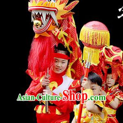 Chinese Traditional Dragon Dance Red Head Lantern Festival Folk Dance Prop Complete Set