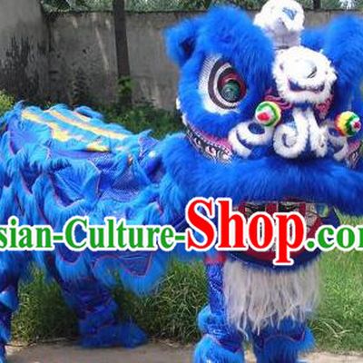 Chinese Traditional Lion Dance Royalblue Costume Fur Lion Head Lantern Festival Folk Dance Prop Complete Set